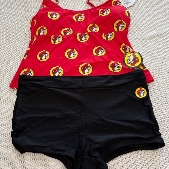 Red and Black Buc-ees Tankini and short - Picture 1 of 9